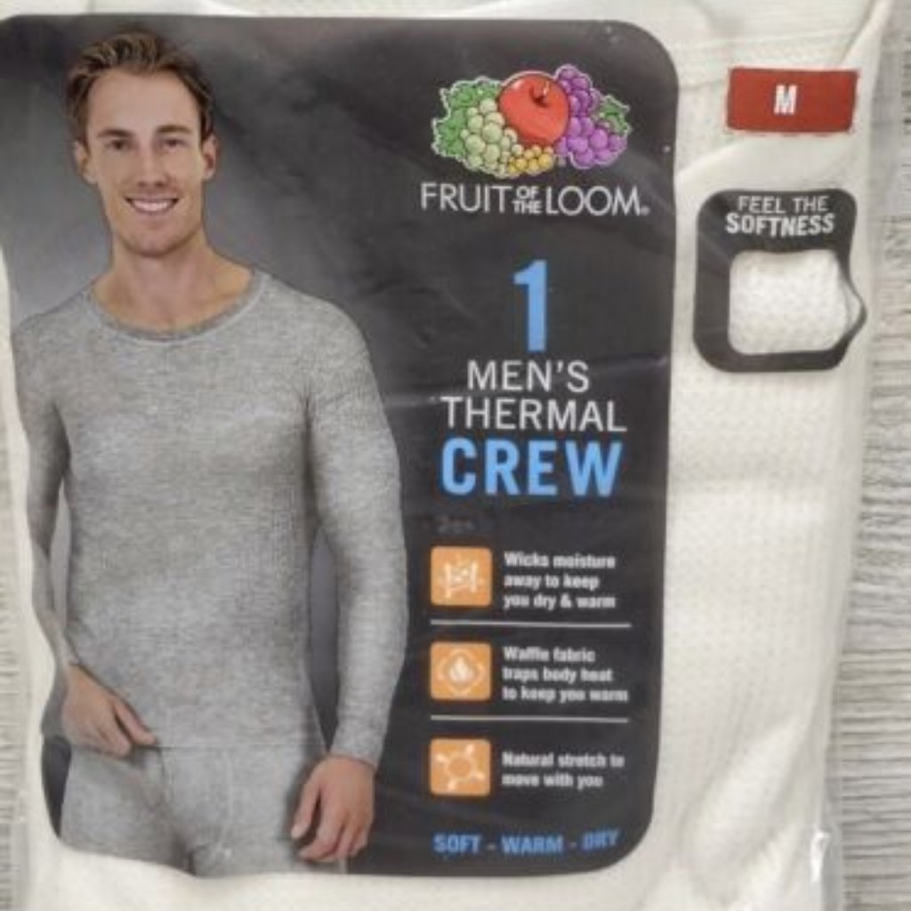 Fruit Of The Loom Mens Thermal Shirt Dual Defense Size Medium White Crew New